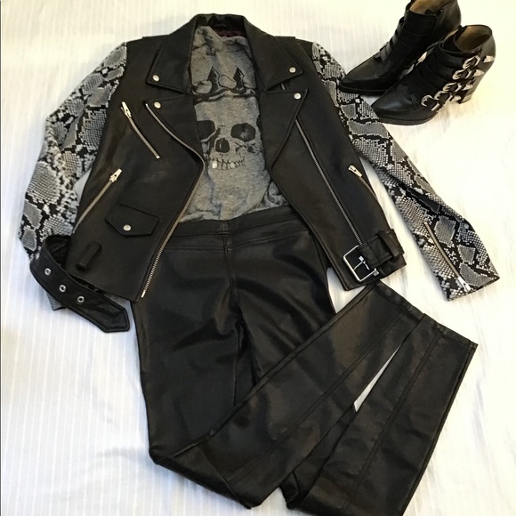 VEDA JAYNE BLACK AND SNAKE LEATHER JACKET